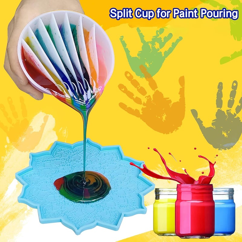 Kunyeah Split Cup for Paint Pouring, Fluid Art Split Cup Acrylic Paint Pour Split Cup Resin Pouring DIY Making Painting Tools Drawing Accessories Reusable Silicone Split Cup with Dividers (7 Chambers) - Image 2